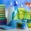 Group of assorted cleaning, home work colorful theme